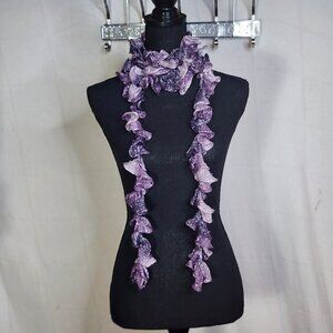 Handmade Crochet Purple and Lilac with Metallic Silver Threads Throughout Scarf